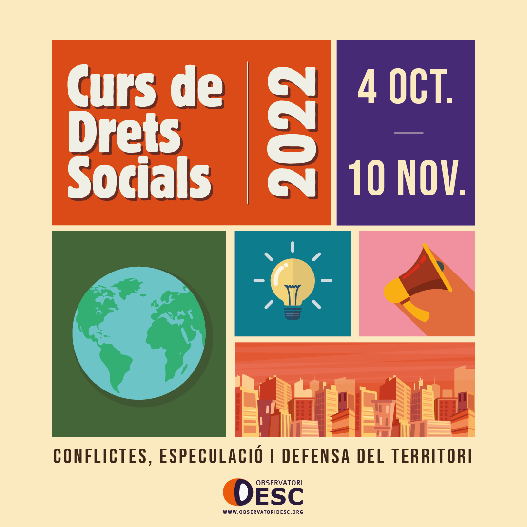Cartell del Curs de Drets Socials 2022 organitzat per l'Obseravtori DESC
